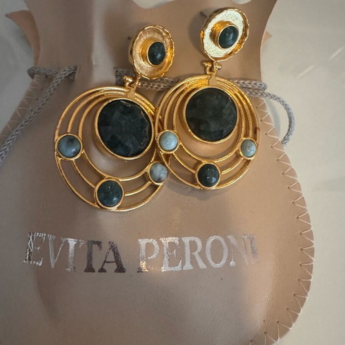 Evita Peroni earrings new, blue and gold