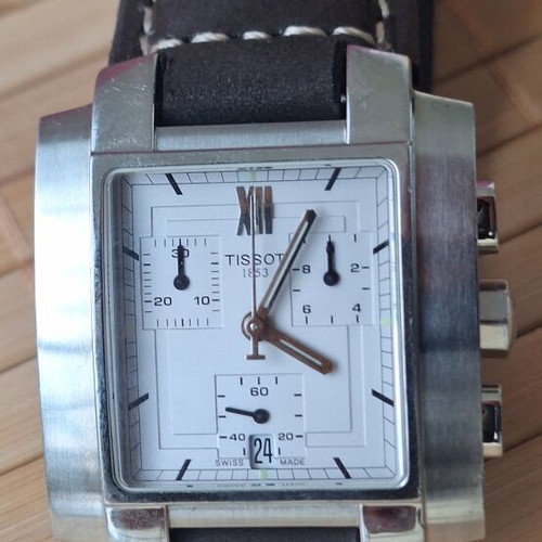 Tissot TXL Quadrato Chronograph Tank watch used, sapphire crystal, stainless steel