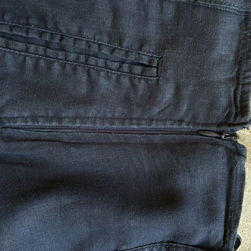 Adagio Vintage Navy Blue Linen A-Line Midi Skirt Lined Pockets L