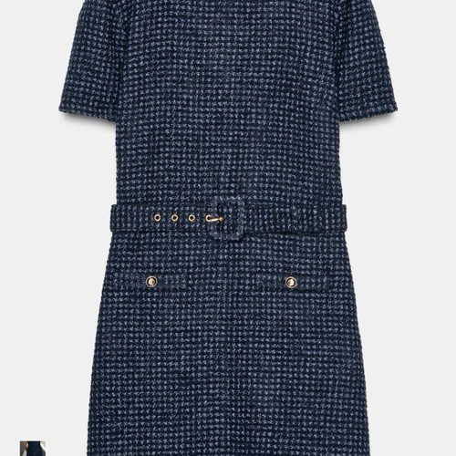 Zara tweed dress new, short with integrated belt blue