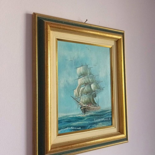 Seascape painting used, signed, framed 36x31 cm