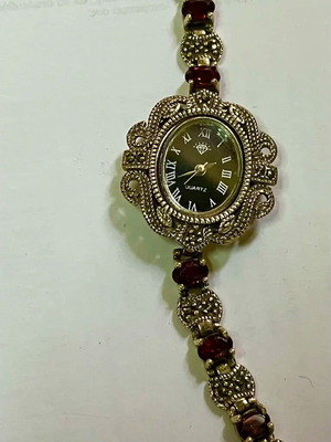Silver wristwatch with semi-precious stones like new, women's