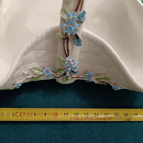 Vintage porcelain basket decorated with barbotine flowers like new