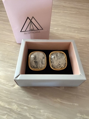 Stainless steel statement earrings, white and gold tone