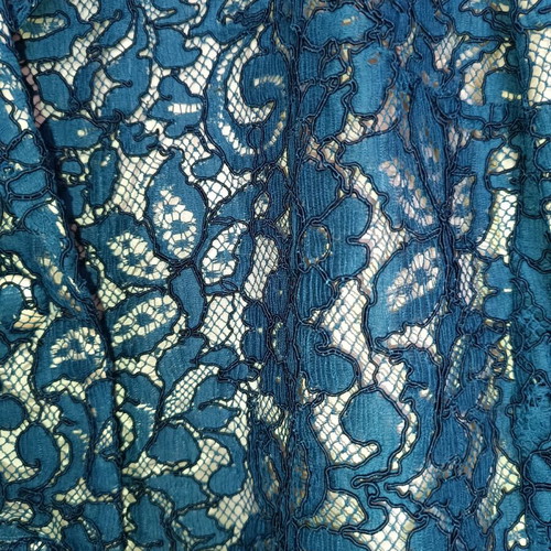Women's jacket with blue lace on beige fabric, like new, size Large