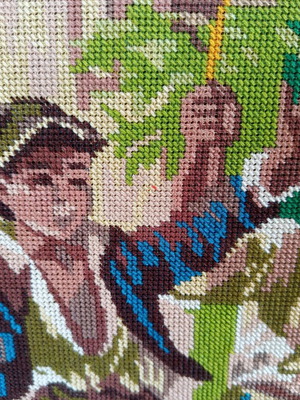 Handmade cross-stitch embroidery framed textile art