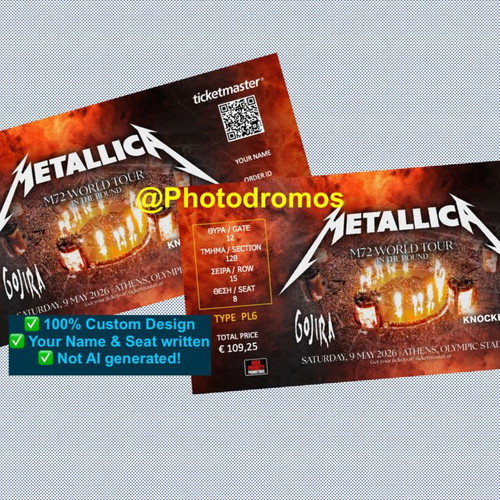 Metallica OAKA 9-5-26 Custom Hard-Copy Ticket Made to Order