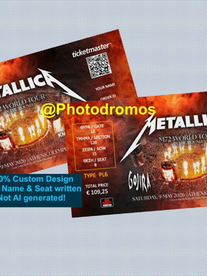 Metallica OAKA 9-5-26 προσαρμοσμένο εισιτήριο hard-copy κατόπιν παραγγελίας