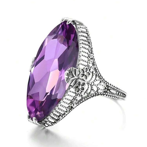 Amethyst ring new, silver plated, retro style, size 57