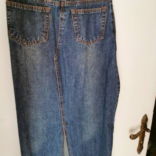Madoc Jeanswear long denim skirt with fur appliques