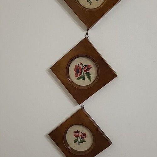 Handmade embroidered frames used, set of 3 with cross-stitch