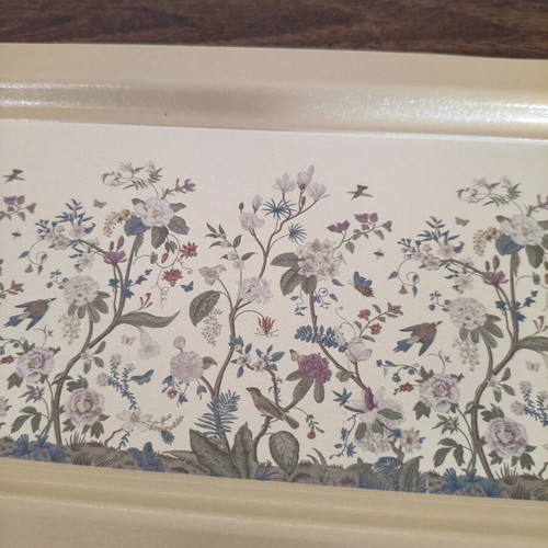 Metal tray new with floral decoration for serving and decor
