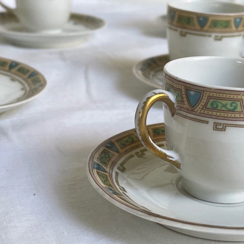 Wm Guerin Limoges antique coffee cup set used, 9 pieces (1891-1932)
