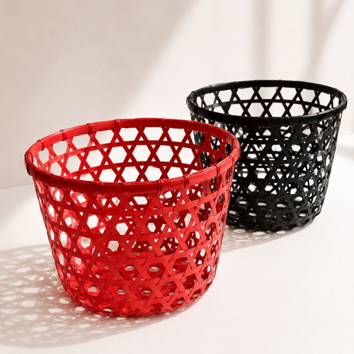 Bamboo baskets set of two large, like new, black and red