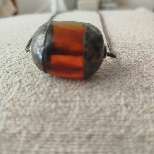 Vintage 925 Silver Necklace with Natural Amber, Like New