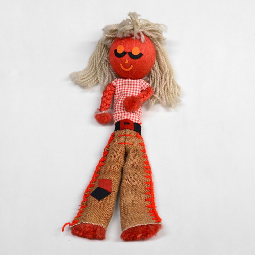 Handmade vintage hippie doll 1970s used, burlap and wool