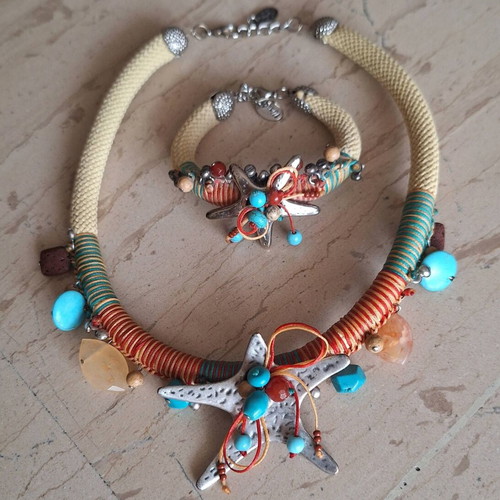 IliasG Greek Artwear necklace and bracelet set new, boho chic