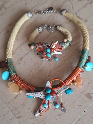 IliasG Greek Artwear necklace and bracelet set new, boho chic