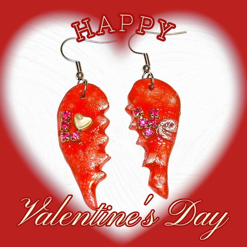 Handmade Saint Valentine earrings from polymer clay, new, red