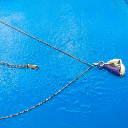 Purple Sailing Necklace with Gold Steel Chain and Enamel Motif
