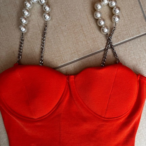 Coral top bodysuit like new with pearl straps one size