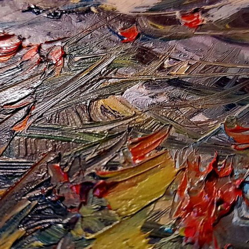 Vintage oil painting on hardboard with windmills 40x50 cm