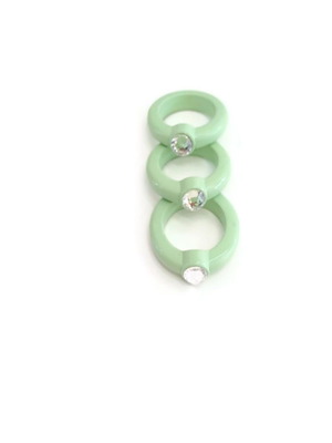 Acrylic ring new in light green color with rhinestones