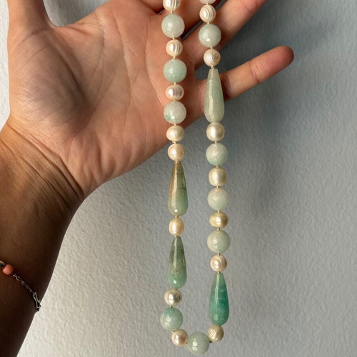 Necklace with amazonite, pearls and 925 silver like new