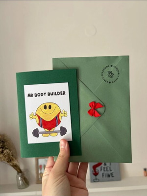 Greeting card for gym enthusiast with envelope, like new, hand-painted