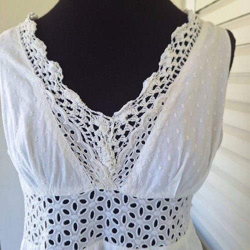 White Boho Dress with Embroidery and Lace, Like New, Size XL