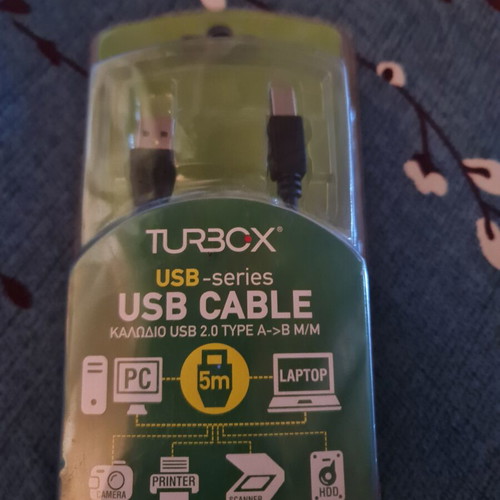 USB 2.0 Type A to Type B Cable new, 5 meters, Turbo-X