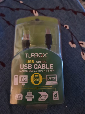 Καλώδιο USB 2.0 Type A σε Type B καινούργιο, 5 μέτρα, Turbo-X