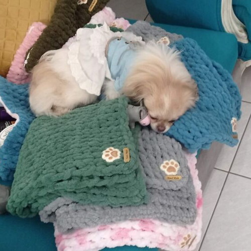 Handmade pet blanket with Alize Puffy yarn made to order, hypoallergenic