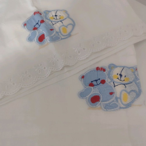 Baby sheet with pillowcase embroidered teddy bear cotton like new