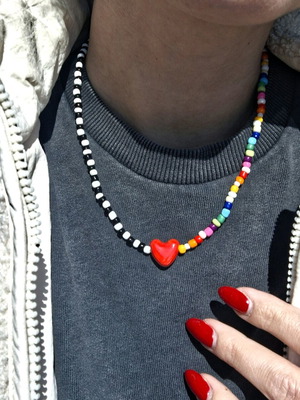 Heart necklace handmade with beads on elastic cord made to order