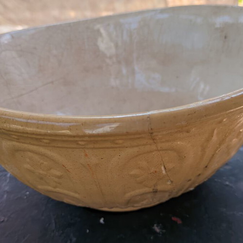 Antique ceramic kneading bowl 30 cm used, 19th century