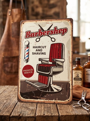 Vintage μεταλλική πινακίδα Barber Shop 20x30 εκ