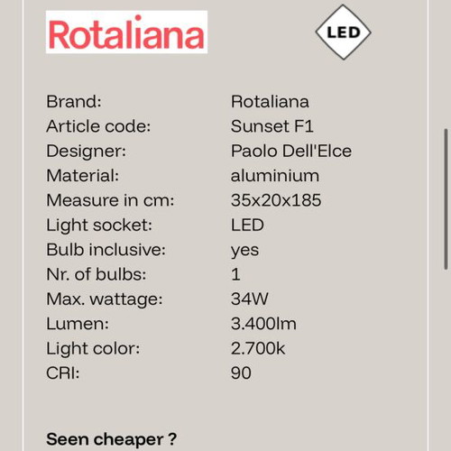 Rotaliana floor lamp new, white with dimmable light