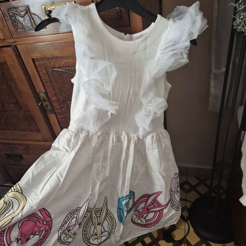 Monnalisa Girls' Dress new, size 140 cm, white multicolor
