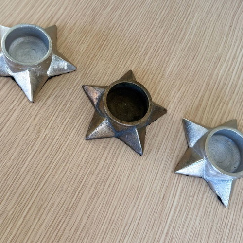 Metal Star Tealight Holders Set of 3 Rustic Industrial Style