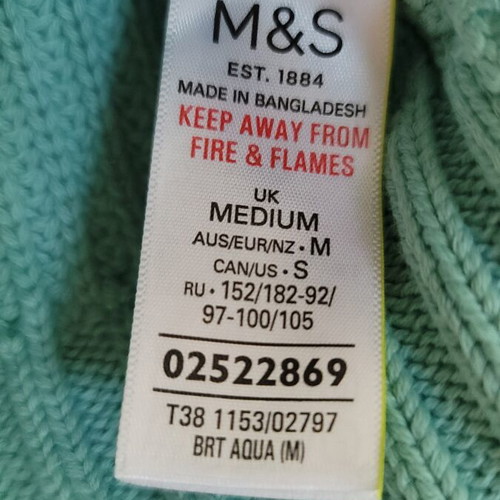 M&S 100% Cotton Aqua Jumper, Size M