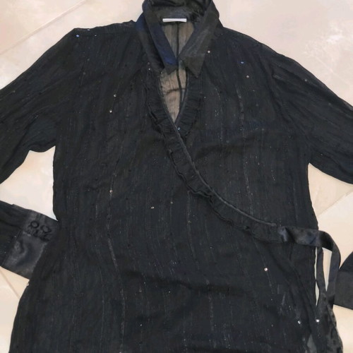 Black semi-transparent wrap shirt with sequins used