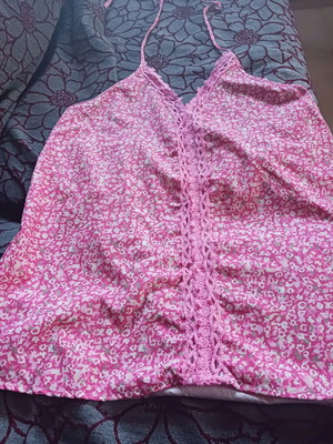 Pink backless blouse used, size Large with neck tie