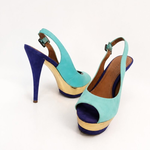 Carrano leather platform slingback heels turquoise and blue size 39 used