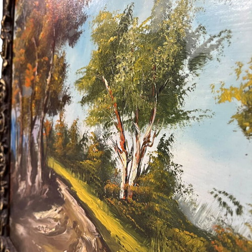 Vintage signed painting with carved frame used 80x130 with damage