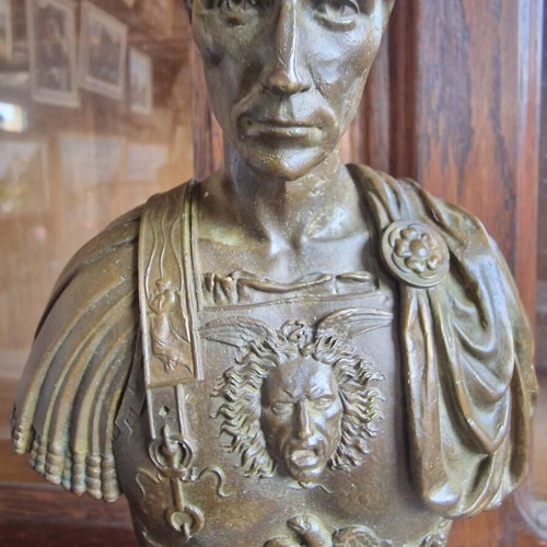 Bronze bust of Caesar on polymer marble pedestal