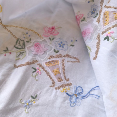 Vintage embroidered cotton tablecloth new 2.50x1.60m