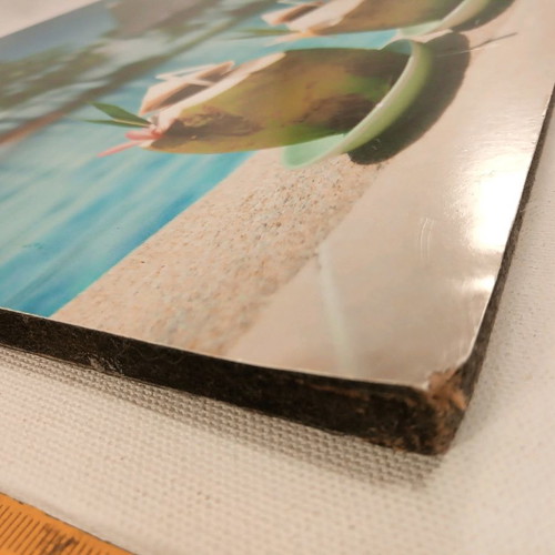 Wooden frame used with tropical pool and coconut motif
