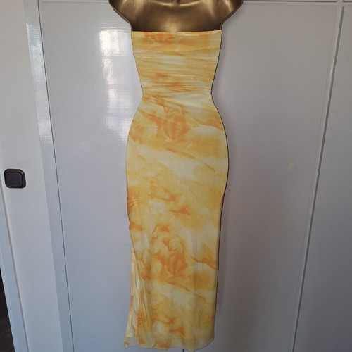 Shein yellow patterned stretchy bodycon summer dress size M
