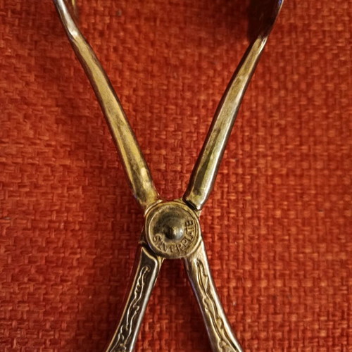 Serving tongs vintage used, silver engraved